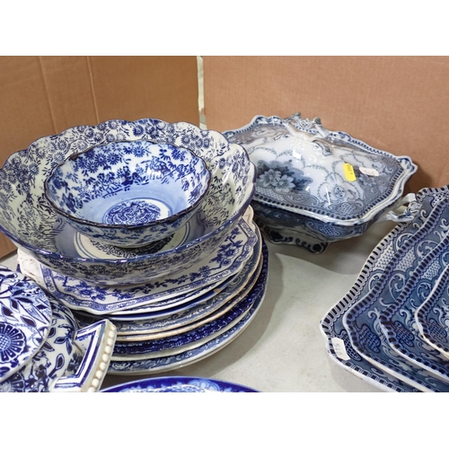 540 - A quantity of Burslem blue and white Dinnerware including four Platters, Tureens and Plates and vari... 