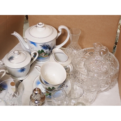 555 - A Tea Service and assorted glassware including Bowls, Vase, etc.