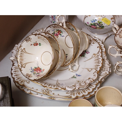 556 - A 19th Century Tea Service with floral sprays, Coronation Tankard,  and pierced rimmed Plate, Spode ... 