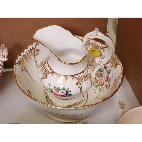 556 - A 19th Century Tea Service with floral sprays, Coronation Tankard,  and pierced rimmed Plate, Spode ... 