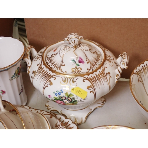 556 - A 19th Century Tea Service with floral sprays, Coronation Tankard,  and pierced rimmed Plate, Spode ... 