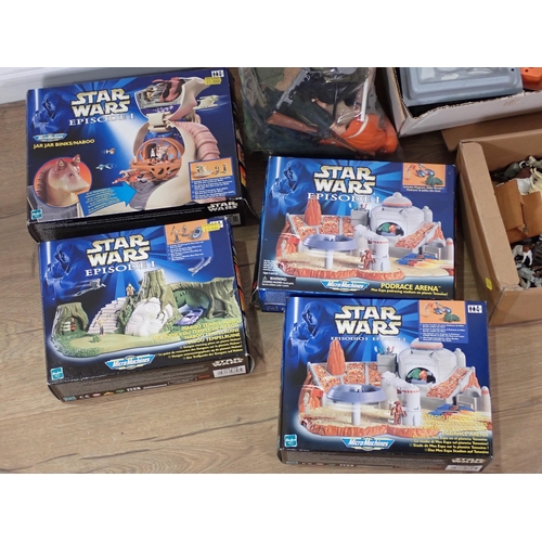 565 - Four boxed Star Wars Figures, bag of Action Man Clothing and Britains plastic Zoo accessories