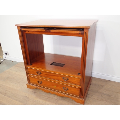 577 - A mahogany veneered TV Cabinet and a ceramic Table Lamp (passed PAT)