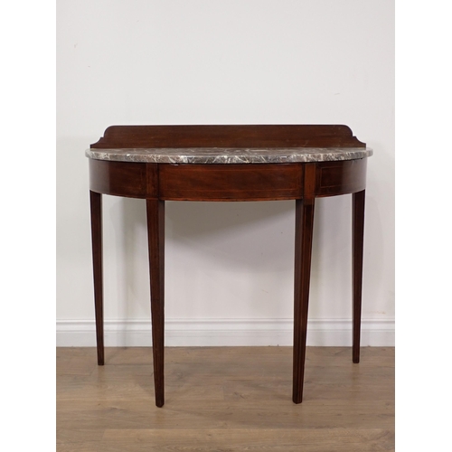 585 - A 19th Century mahogany and inlaid marble topped demi-lune Wash Stand 3ft W x 2ft 6in H