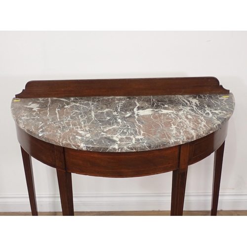 585 - A 19th Century mahogany and inlaid marble topped demi-lune Wash Stand 3ft W x 2ft 6in H