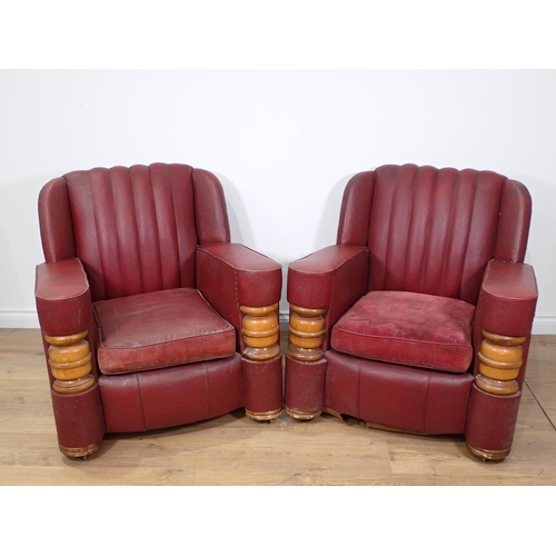 70 - A pair of Art Deco style rexine upholstered Armchairs 2ft 10in W x 2ft 8in H