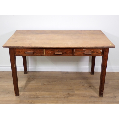 72 - A 20th Century oak Desk fitted three frieze drawers mounted upon square cut tapering supports 4ft 6i... 