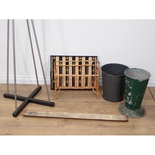 75 - Modern Hall Stand, tole ware Bin, another Bin, bamboo Magazine Rack, Tray and a wooden Baguette Tray