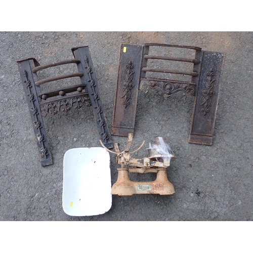 757 - Two Victorian cast iron Fire Fronts and a set of Scales