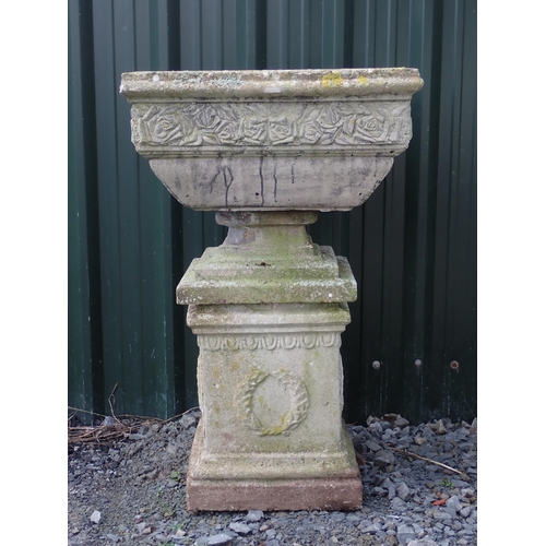 766 - A concrete square Planter on pedestal base