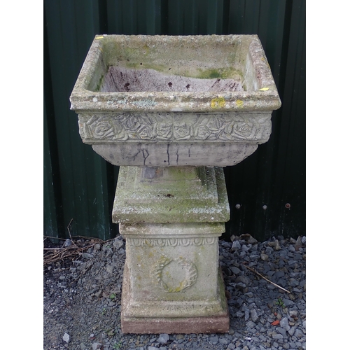 766 - A concrete square Planter on pedestal base