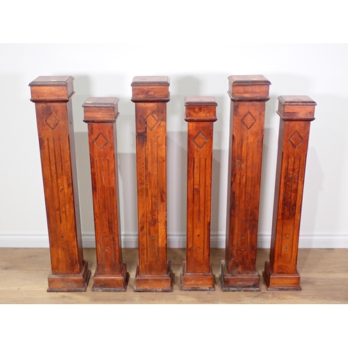 85 - Three hardwood Columns 3ft 9in H and three smaller 3ft 5in H