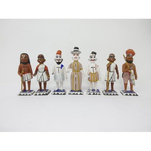 97 - A collection of approx 30 Indian wooden and painted Figures including Snake Charmer, etc, approx 3in