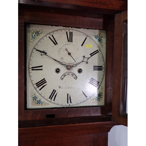 1 - A 19th Century oak and mahogany Longcase Clock with square painted face with subsidiary dial made in... 