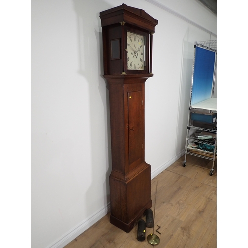 1 - A 19th Century oak and mahogany Longcase Clock with square painted face with subsidiary dial made in... 