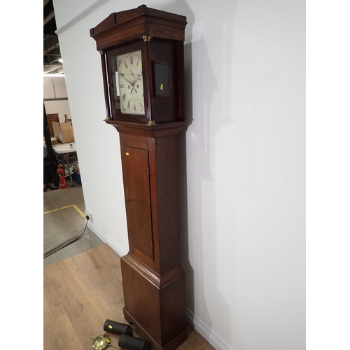 1 - A 19th Century oak and mahogany Longcase Clock with square painted face with subsidiary dial made in... 