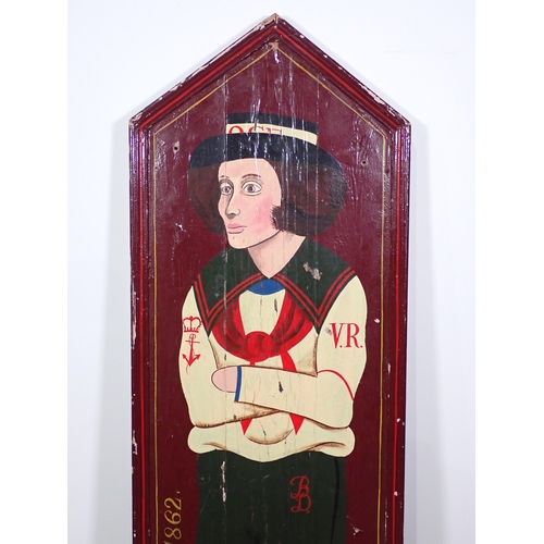 10 - A Folk Art type painted Panel depicting a Victorian Sailor 'Ben Dyer 1862' 6ft H x 1ft 8in W