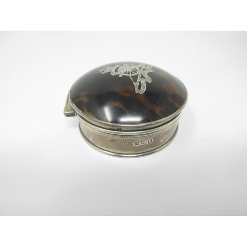 104 - A George V silver and tortoiseshell circular Trinket Box with Royal Artillery regimental crest, Birm... 