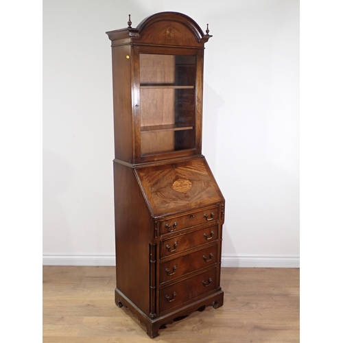 15 - A Georgian style mahogany veneered Bureau Bookcase with glazed upper section above base fitted four ... 