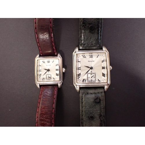 180 - A matching pair of silver cased square dial lady's and gentleman's Accurist Wristwatches