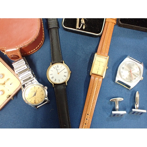 202 - Two pairs of silver Cufflinks, other sundry Cufflinks, Tie Clips, Raymond Weil Wristwatch and two ot... 