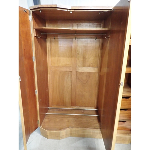 21 - An Art Deco walnut veneered Bedroom Suite of triple Wardrobe 6ft 3in H x 5ft 1in W, a Dressing Table... 