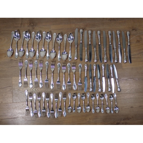 227 - A Set of white metal Cutlery with leafage and scroll pattern stems, marked E CH90