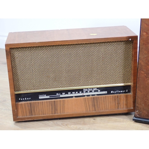 23 - A Hacker 'Mayflower II' vintage wooden Radio, an Art Deco vintage wooden Radio and another