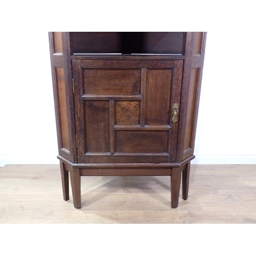 24 - An oak and glazed standing Corner Cabinet with fan surmount 7ft 2in H x 3ft W