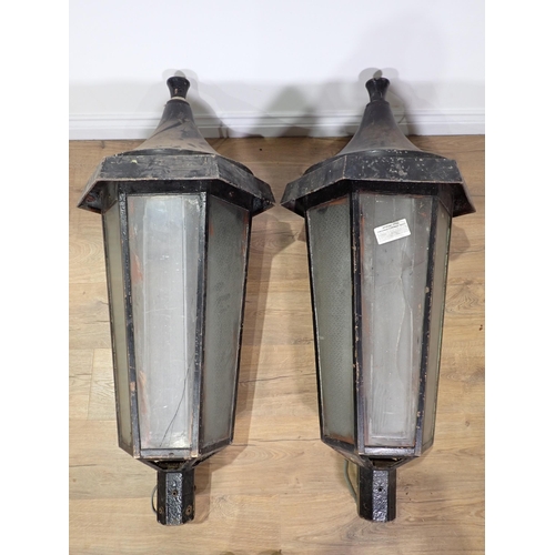 26 - A pair of large black painted metal Street Lanterns 3ft 8in