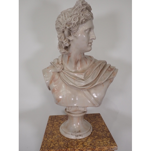 275 - A marble effect Bust of a Romanesque Male 1ft 9in H on polished stone Column 3ft 4 1/2in H