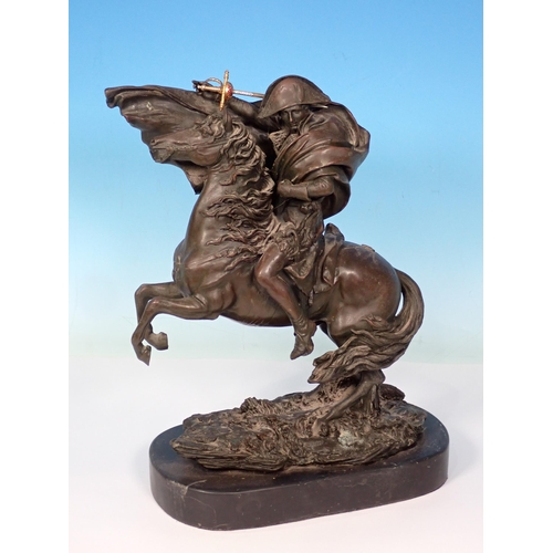 296 - A hollow cast bronze Sculpture of Napoleon on horseback signed Carpeaux on stone base 11in H