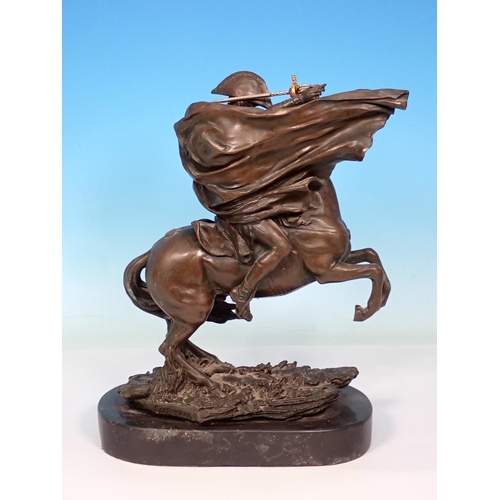 296 - A hollow cast bronze Sculpture of Napoleon on horseback signed Carpeaux on stone base 11in H