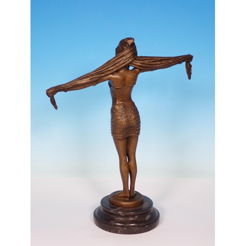 3 - After D.H. Chiparus: bronze effect Sculpture of a girl with outstretched arms on circular base 11in ... 