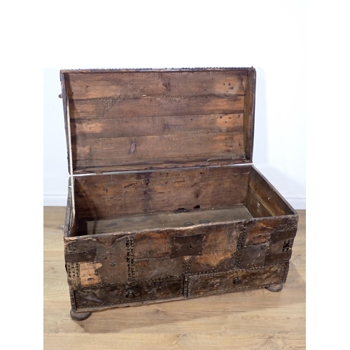 30 - A 17th Century and later dome topped Trunk fitted two drawers to base with iron bracing and studded ... 