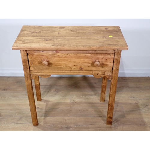 31 - A rustic pine Side Table fitted frieze drawer mounted upon square cut supports 2ft 8in W x 2ft 7in H