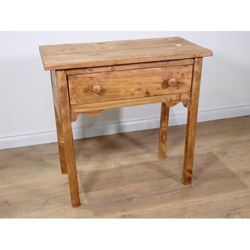 31 - A rustic pine Side Table fitted frieze drawer mounted upon square cut supports 2ft 8in W x 2ft 7in H