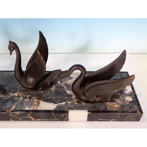 314 - An Art Deco Sculpture of a woman with perched dove and two swans on marble base 1ft 8in L x 7in H