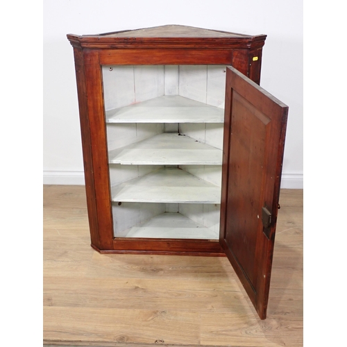 319 - A 19th Century fruitwood and shell inlaid single door hanging Corner Cupboard 3ft 3in H x 2ft 6in W