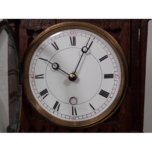 334 - An oak architectural Clock in the form of Big Ben with pierced Gothic decoration on plinth base 3ft ... 