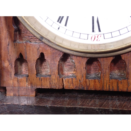 334 - An oak architectural Clock in the form of Big Ben with pierced Gothic decoration on plinth base 3ft ... 