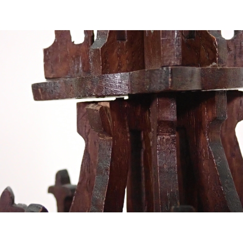 334 - An oak architectural Clock in the form of Big Ben with pierced Gothic decoration on plinth base 3ft ... 