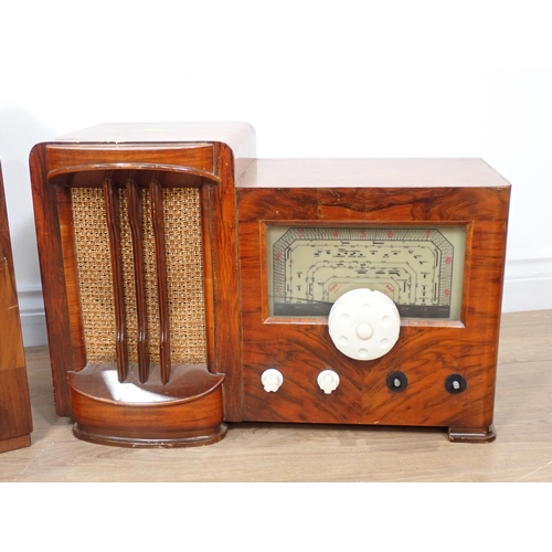 336 - Three vintage walnut and mahogany cased Radios (failed PAT)