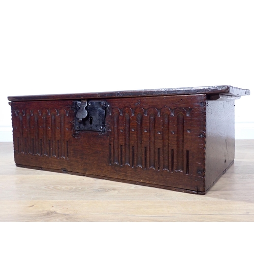 344 - A 17th Century oak Bible Box with carved nulled design 2ft 1 1/2in W x 8 1/2in H