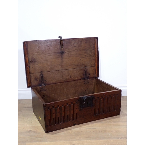 344 - A 17th Century oak Bible Box with carved nulled design 2ft 1 1/2in W x 8 1/2in H