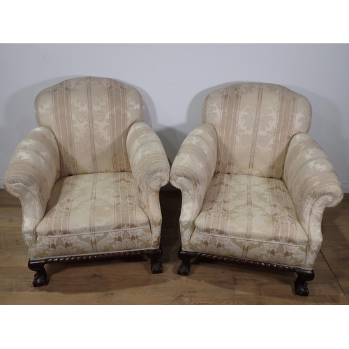 352 - A pair of Georgian style upholstered Armchairs with squat cabriole front supports and ball & claw te... 