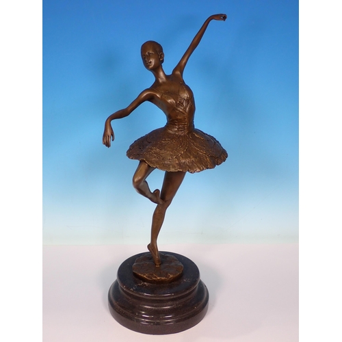 4 - A bronze Sculpture of a ballerina, signed Milo on circular polished stone base 17in H