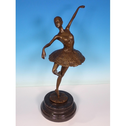 4 - A bronze Sculpture of a ballerina, signed Milo on circular polished stone base 17in H