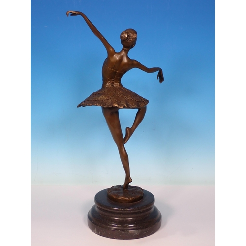 4 - A bronze Sculpture of a ballerina, signed Milo on circular polished stone base 17in H