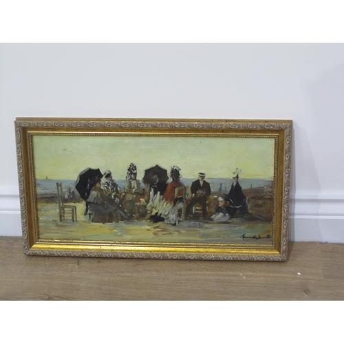 401 - TERRY GOODE-SMEETH. Figures on a Terrace, (in the manner of Boudin), signed, oil on board, 8 x 16 ¾ ... 